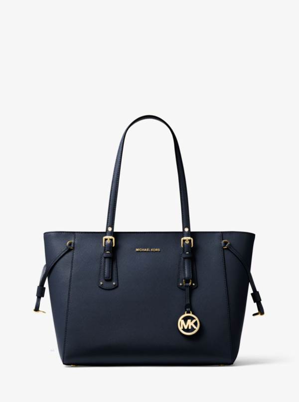 Damske Prenosná Taška Michael Kors Voyager Medium Crossgrain Leather Indigo - Kabelky Michael Kors Levně | LFKAJ-1273